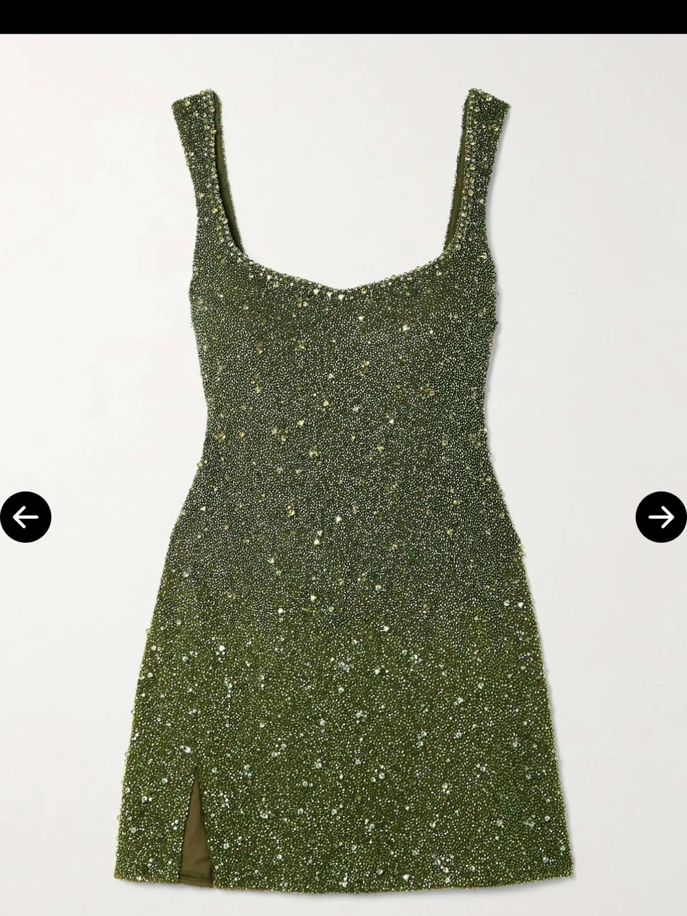 Olive Green Embellished Square-Neck Mini Dress